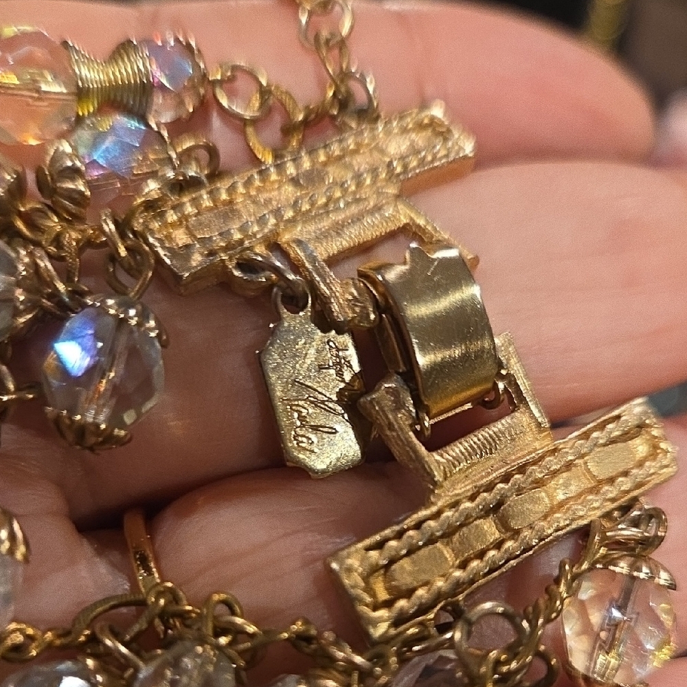 Vintage Gold Charm Bracelet with Crystal Beads - Picture 3 of 5